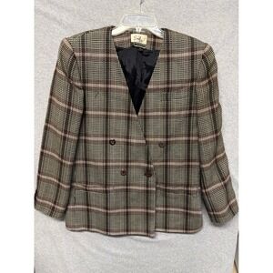 VTG Emily Womens Plaid Blazer Jacket Wool Blend Career Sz 14 Romania